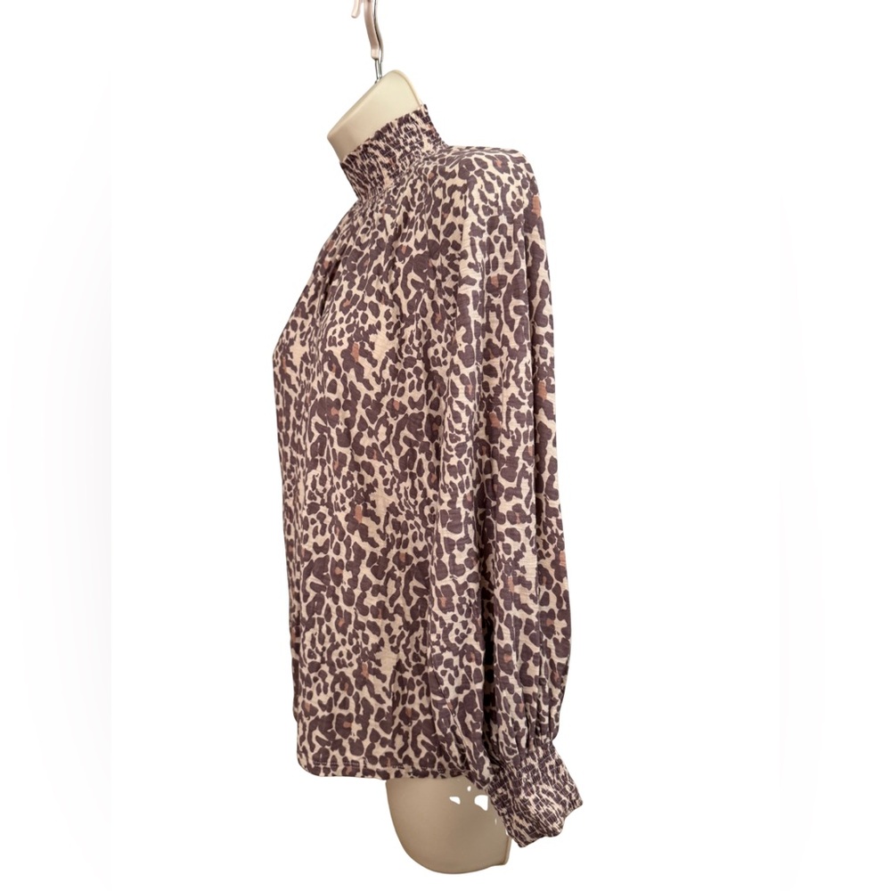 Nation LTD Leopard Print Smocked Mock Neck Blouse – Size Small - Picture 9 of 14